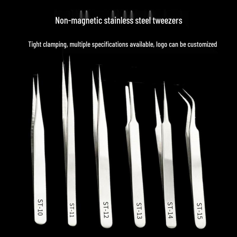 1.5mm Thick Stainless Steel Precision Tweezers with Bent Tip for Hair Plucking and Eyelash Curling