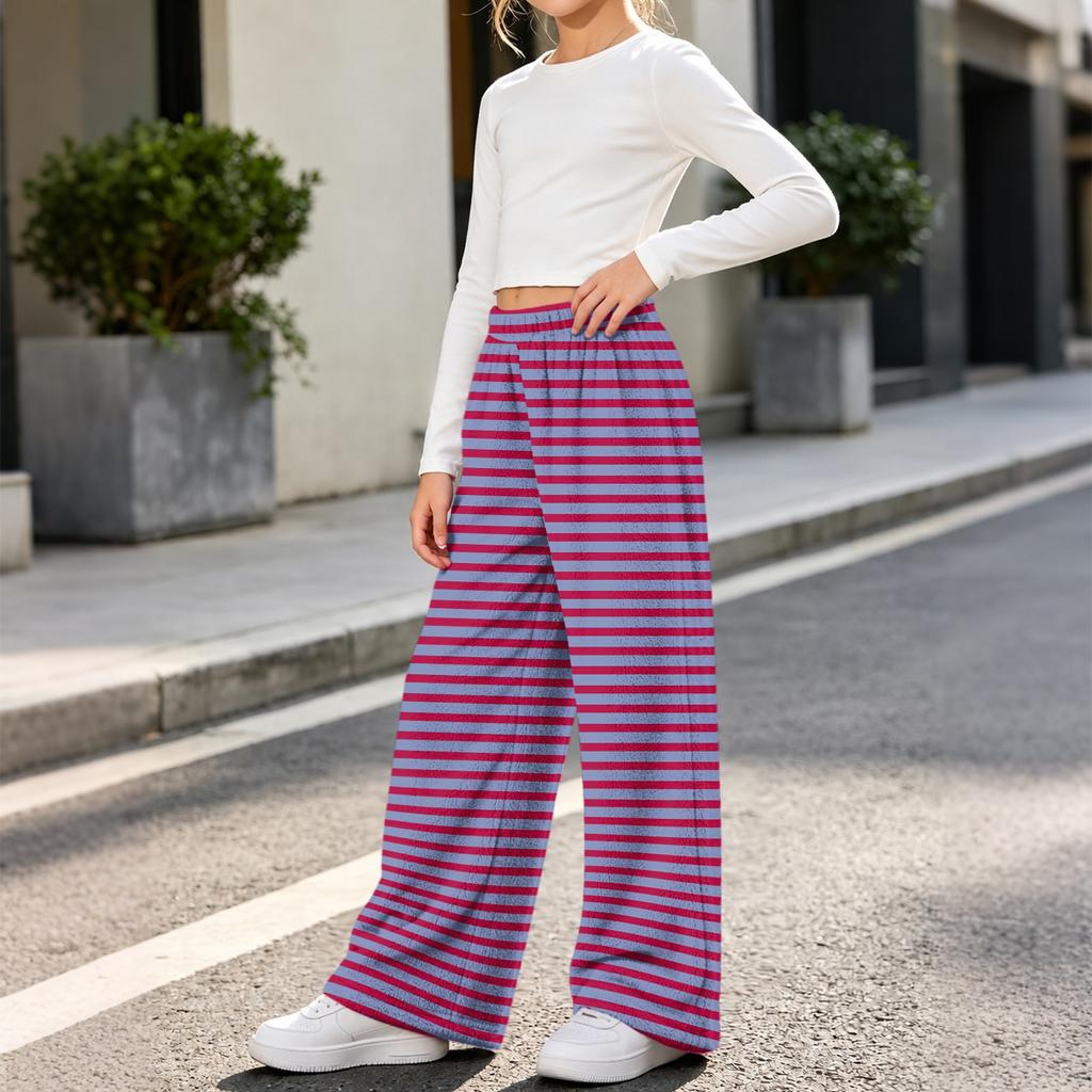 Fashion Girls' Flannel Warm Loose Striped Printed Pants