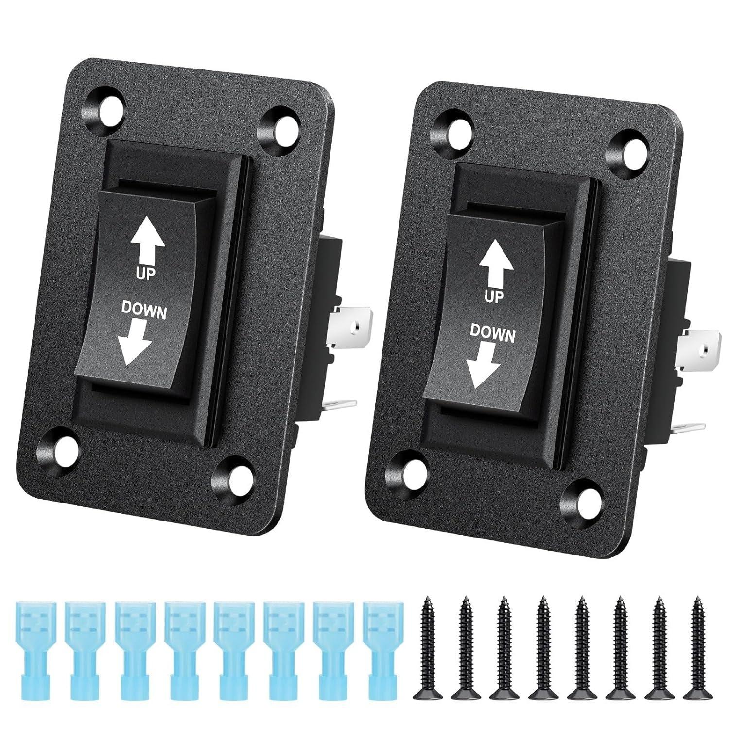 2 PCS DPDT Momentary Rocker Switch 12V 30A, Polarity Reversing Up Down Switch with Mounting Plate, for RV Trailer Power Jack, Tongue Jack, Stabilizer чёрный