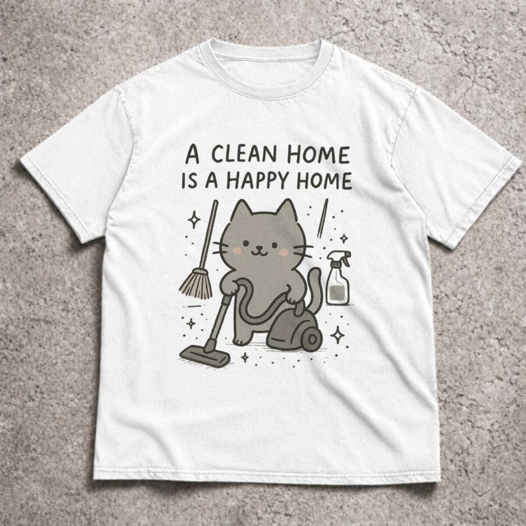 Cleaning Lover Gift Short Sleeve Tshirt Funny Cat Meme Crew Neck Unisex Unisex Clothes Funny Housework Cat Graphic Tee Tshirt