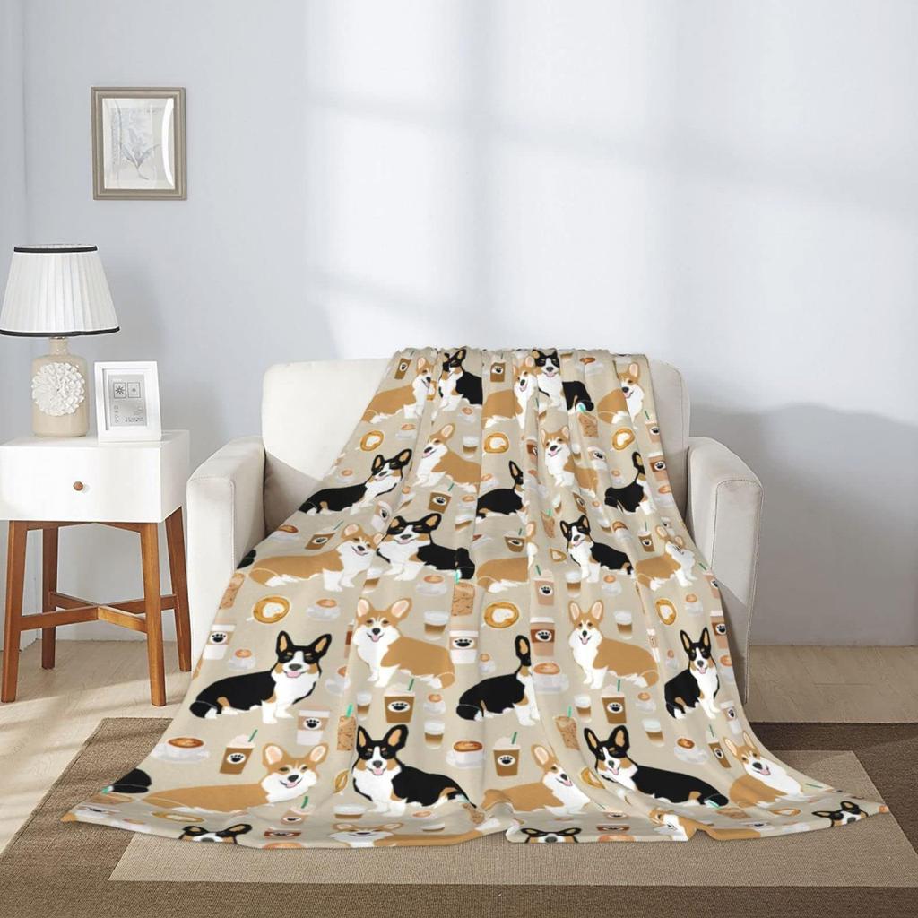 Cute Corgi Blanket Puppy Pattern Blanket Soft Flannel Blanket For Children Adult Gift Blanket