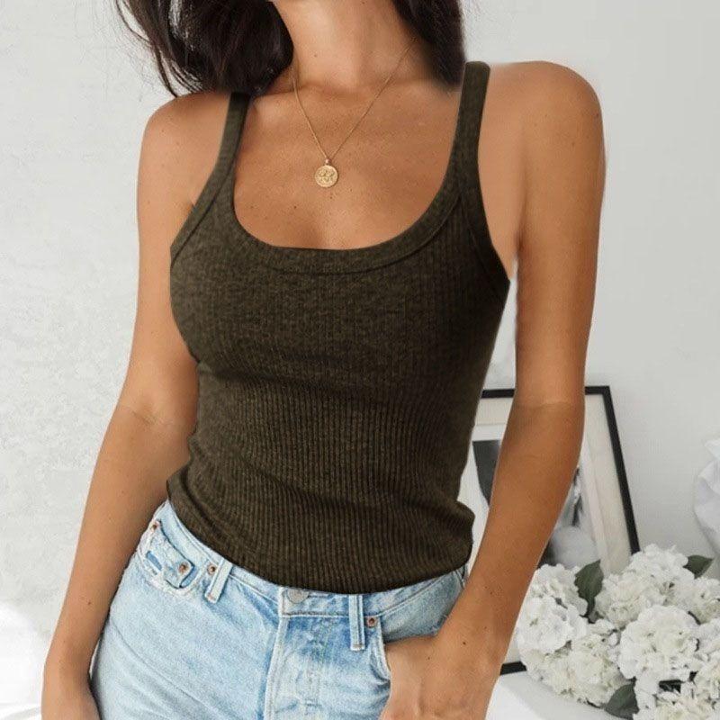 Women Ribbed Tank Top Sleeveless Cami Vest Premium Comfort Basic Blouse Casual Wear