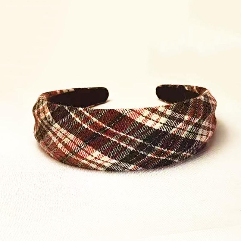 

Ретро пов язка на голову з високою короною в клітинку: Осінь та Зима Широкий Край Губка для Вмивання Обличчя та Прогулянок