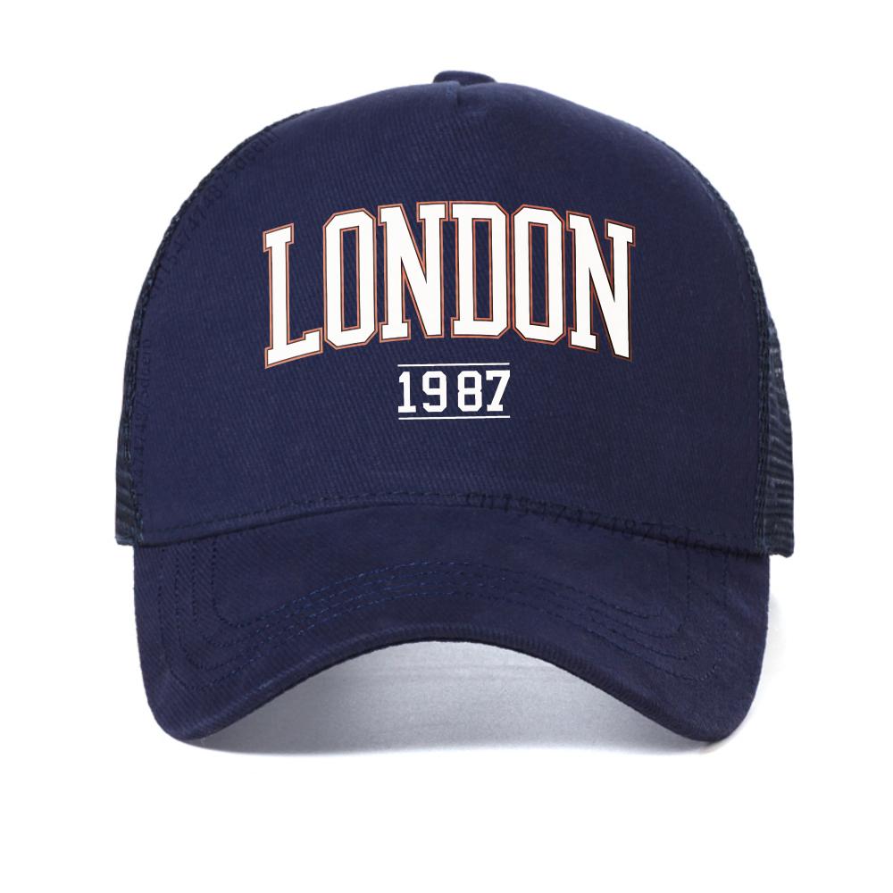 

Men s London 1987 Vintage baseball cap Print Men Women Sport cap fashion Casual outdoor mesh snapback hat adjustable trucker hat Adjustable темно-синього кольору
