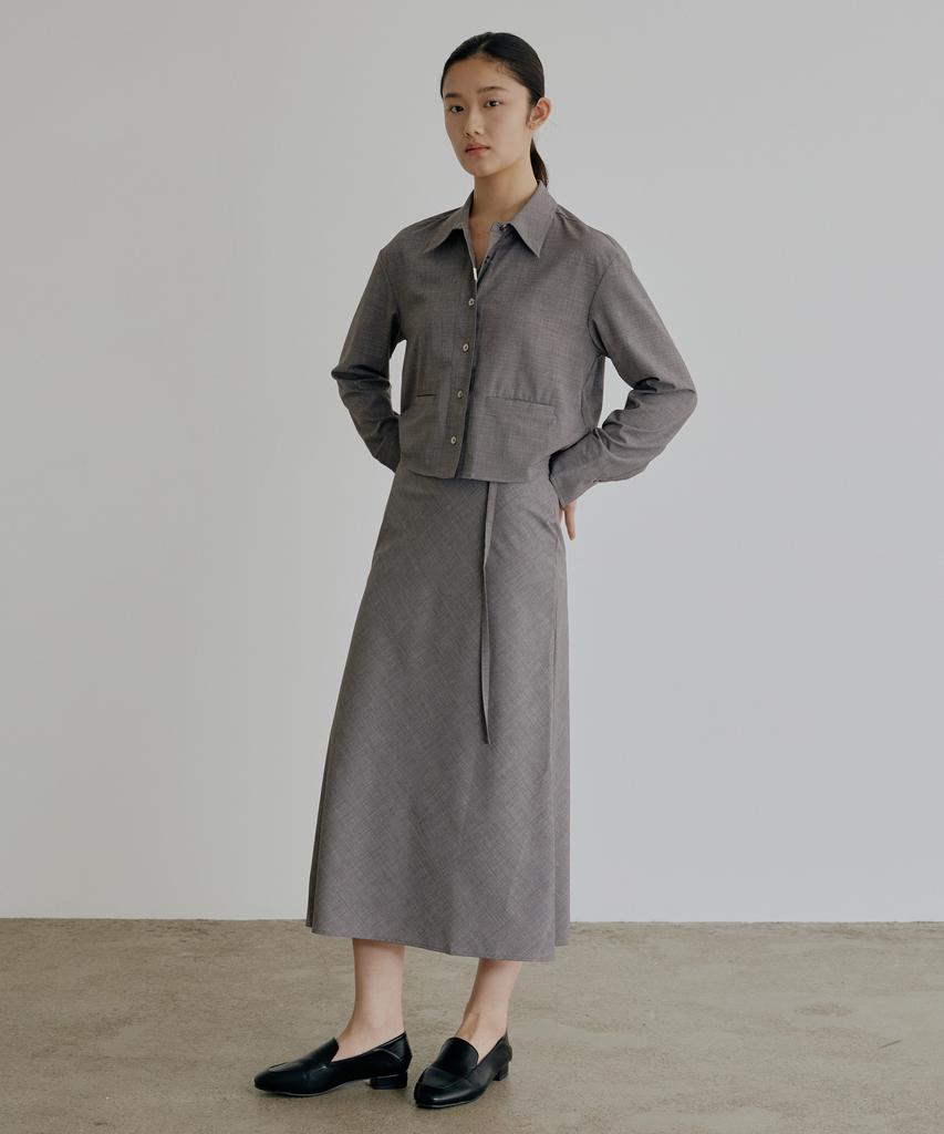 Artid Light Wool Drape Long Skirt_Grey