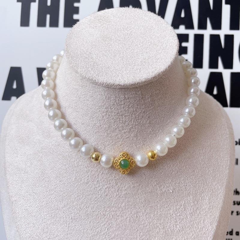 Pet Imitation‑Jade Auspicious Lock Pearl Necklace Stylish Fortune Decor Collar For Cat Dog