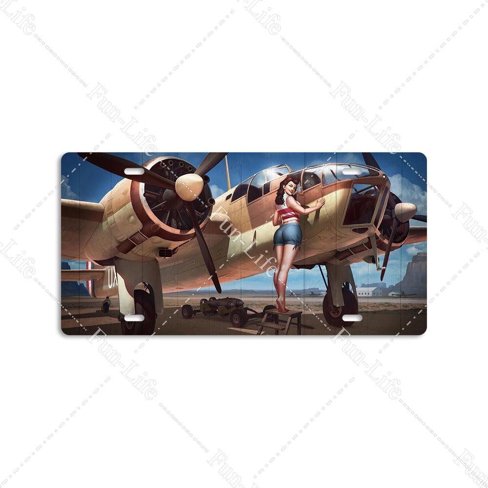 Beauty Vintage Metal Poster Airplane Retro Tinplate Compact Car Tin Signs Board Home Pub Bar Cafe Garage Wall Decor 15x30 cm