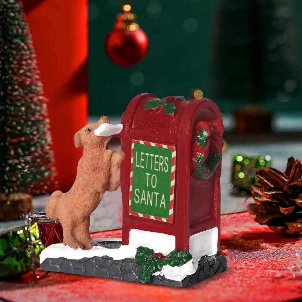 Cartoon Little Red Dog Santa Mailbox Villages Sets Christmas Mailbox Living Room Bedroom Tabletop Figurine Village Accessories
