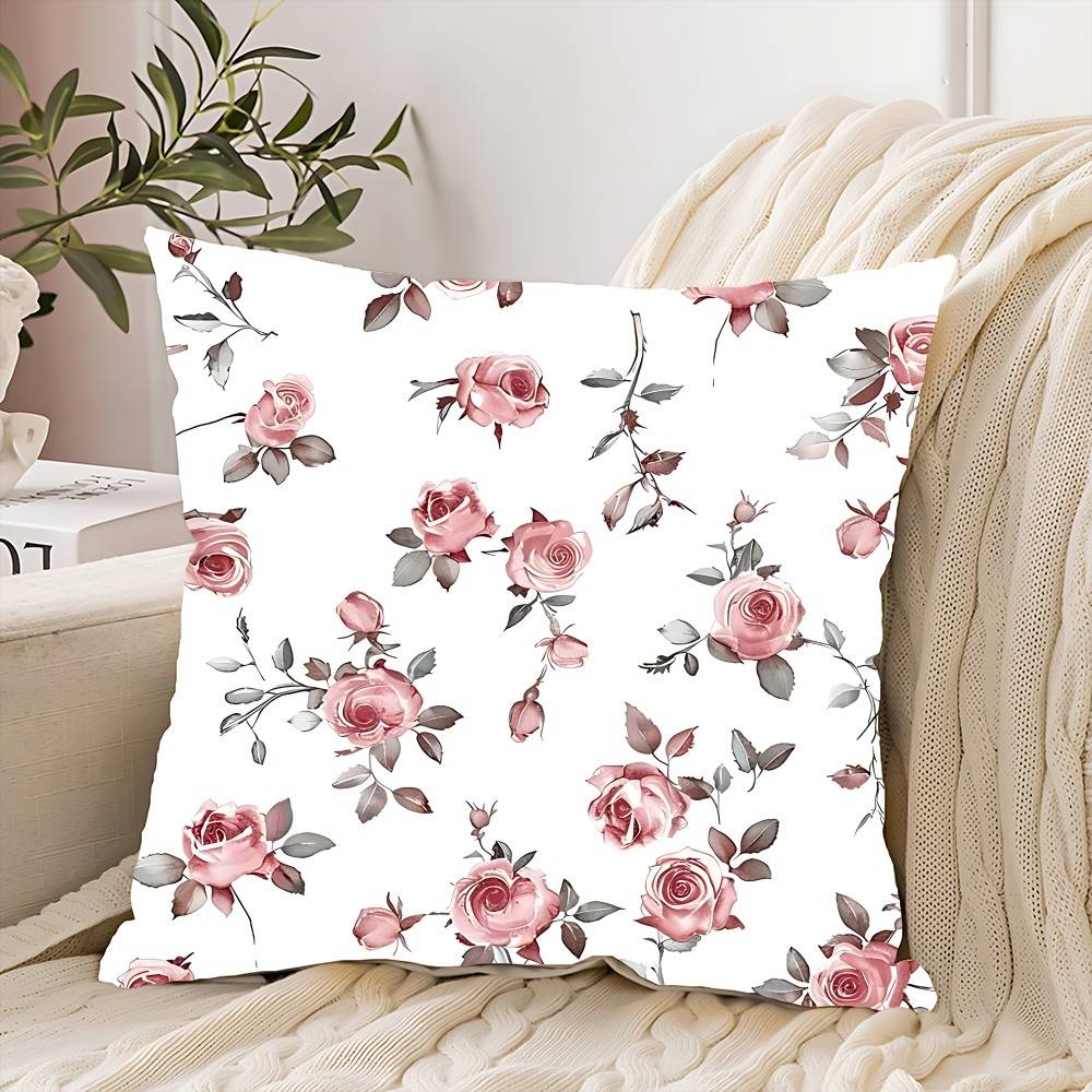 Red Rose Flowers Pillow Case Throw Pillow Cover Nordic Vintage Style Cushion Covers Home Living Room Sofa Couch Seat Decor
