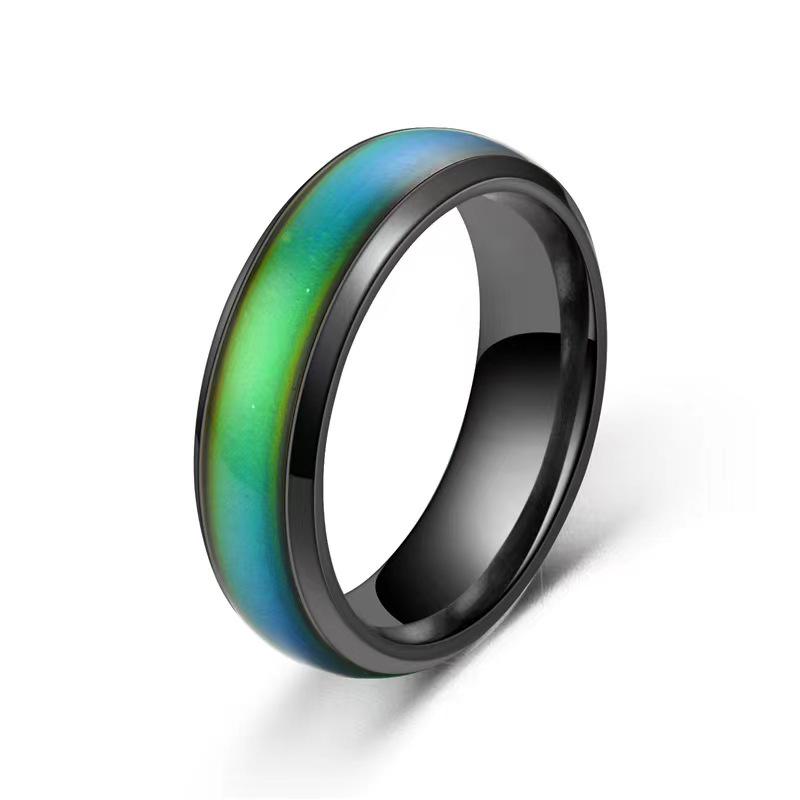 Bague d'humeur en acier inoxydable pour femmes - Bijou en acier titane 6 mm à changement de couleur