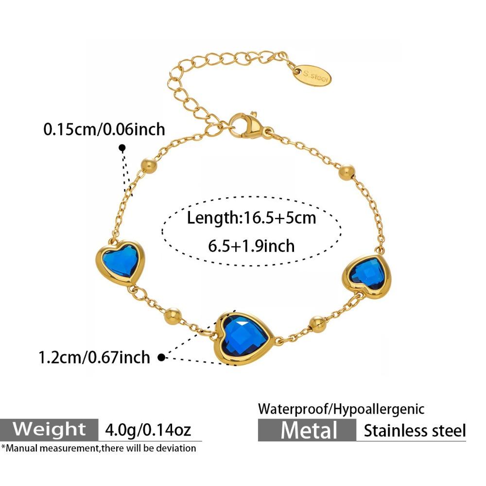 Vintage Heart Glass Necklace Stainless Steel Earrings Hand Chain Heart-shaped Jewelry Set  Gift