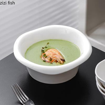 Einfarbige Keramikschale mit unregelmäßigem Rand Suppenschale Salatschale Snack Obstschalen Nudelschalen Restaurant Spezialität Geschirr