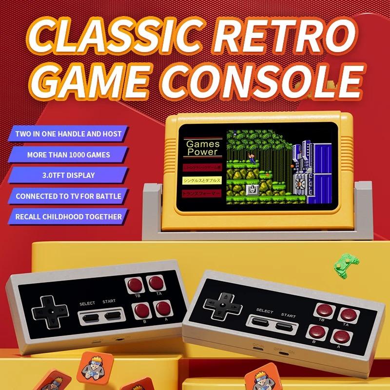 Retro Game Console 3'' Screen, Built-in 1000 Classic Games and 2 Wireless Controllers, Support TV Connection & Double Play, Handheld Cassette Game