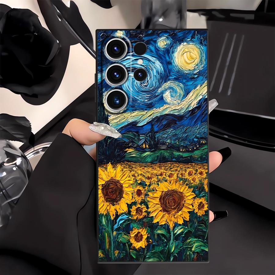 Case for Samsung Galaxy S25 Edge S23 Ultra S21 FE S20 S24 Plus Black Soft Phone Cover Oil Painting Art