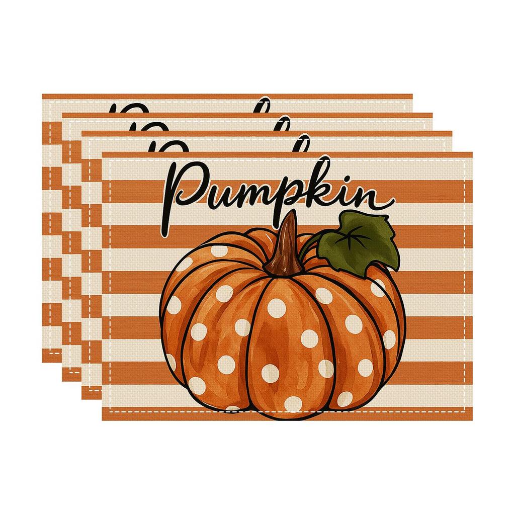 2025 Thanksgiving Pumpkin Maple Leaf Linen Table Mat: Heat-Resistant Autumn Placemat & Coaster Set
