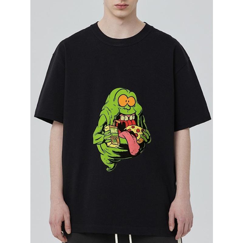 

Футболка оверсайз черная с зеленым монстром, поедающим пиццу и пьющим газировку, графический принт, повседневная уличная одежда для мужчин и женщин XXXXL чёрный