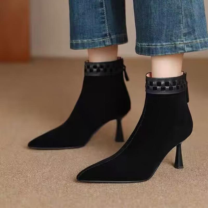 Fashion High Heels Women Ankle Boots Pointed Toe Fashion Luxury Shoes for Woman Suede Sexy Pumps 2025 New Winter Short Botas Para Mujer