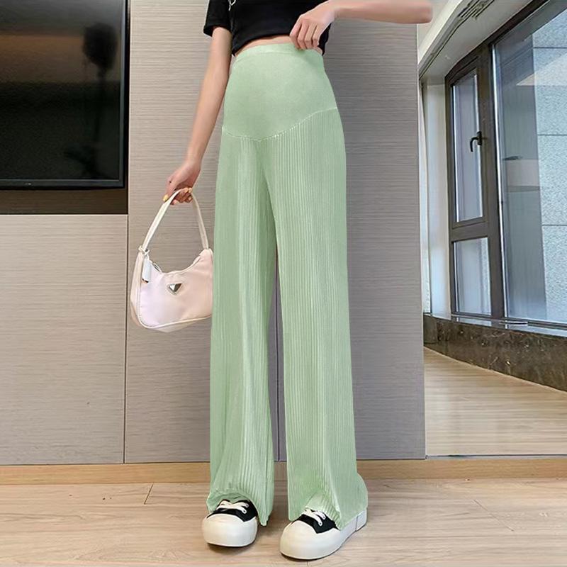 Women's Summer Ice Silk Maternity Pants - Thin, Straight Leg, Petite, Drapey Wide-Leg Style