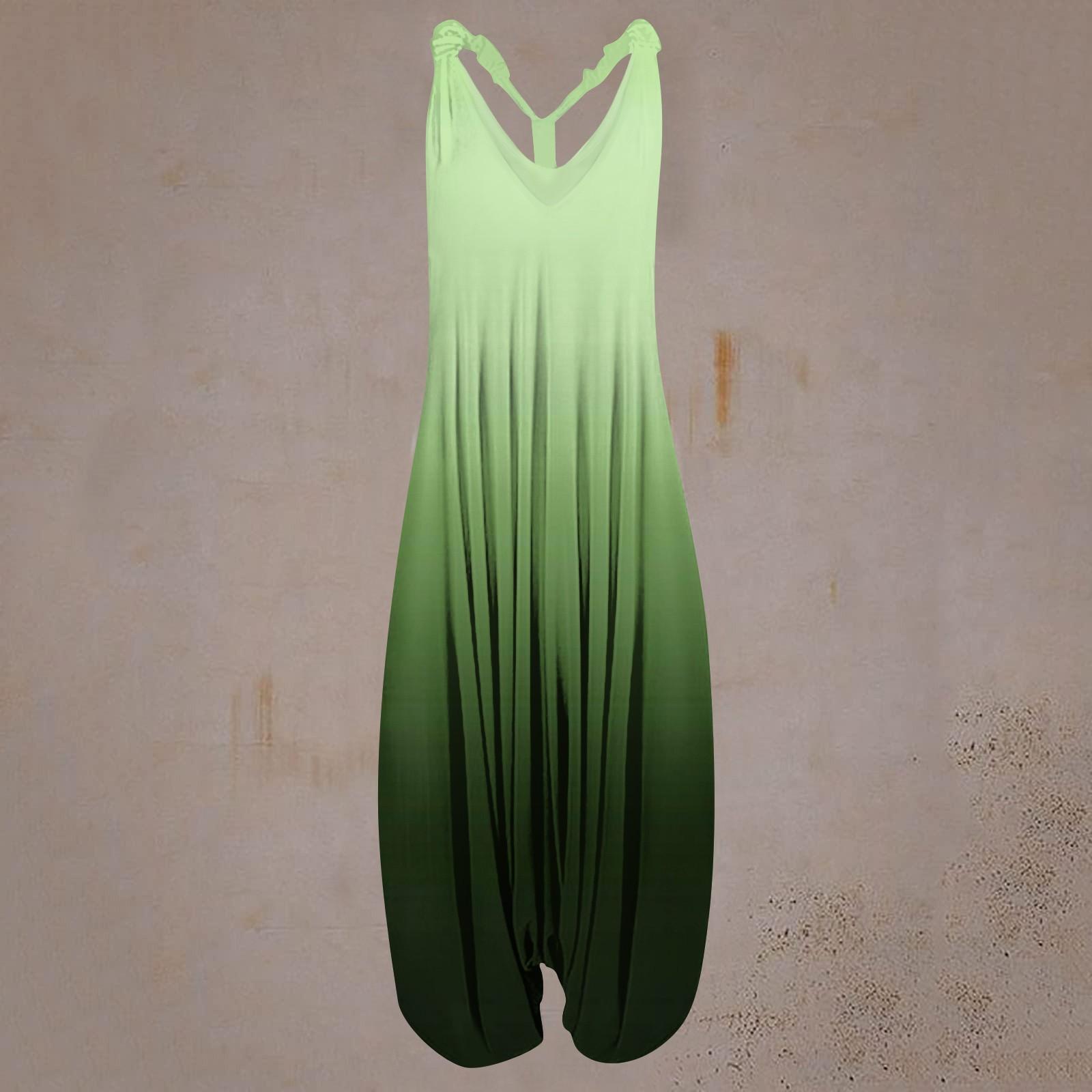 

Women s Casual Print Loose Large Size Casual Sleeveless Strappy Jumpsuit XXXXXL зелений
