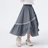 Girl's Plaid Pleated Skirt with Lace Trim