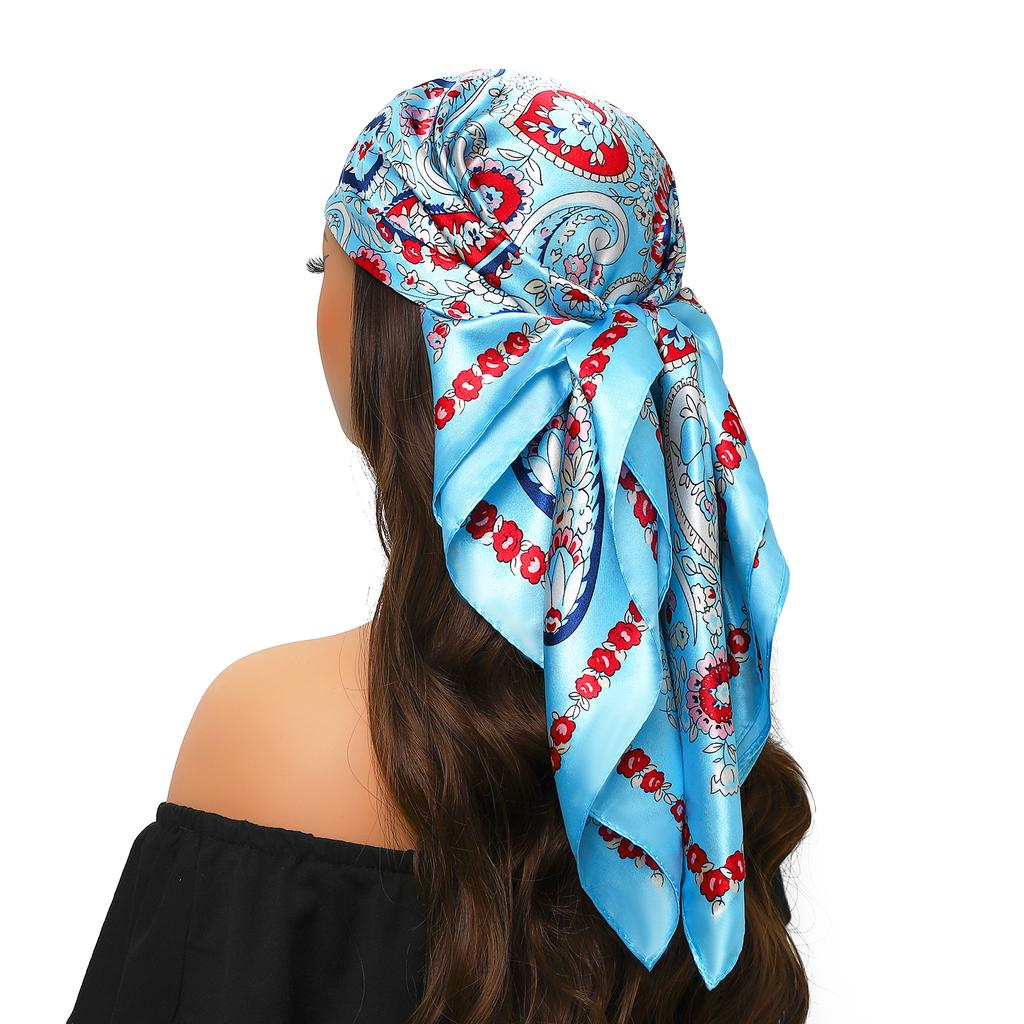 Lenço de Pescoço Xale Envoltórios Estampa Seda Cetim Cachecol quadrado Mulheres Muçulmanas Hijab Elegante Faixa de Cabelo Bandana design marca foulard