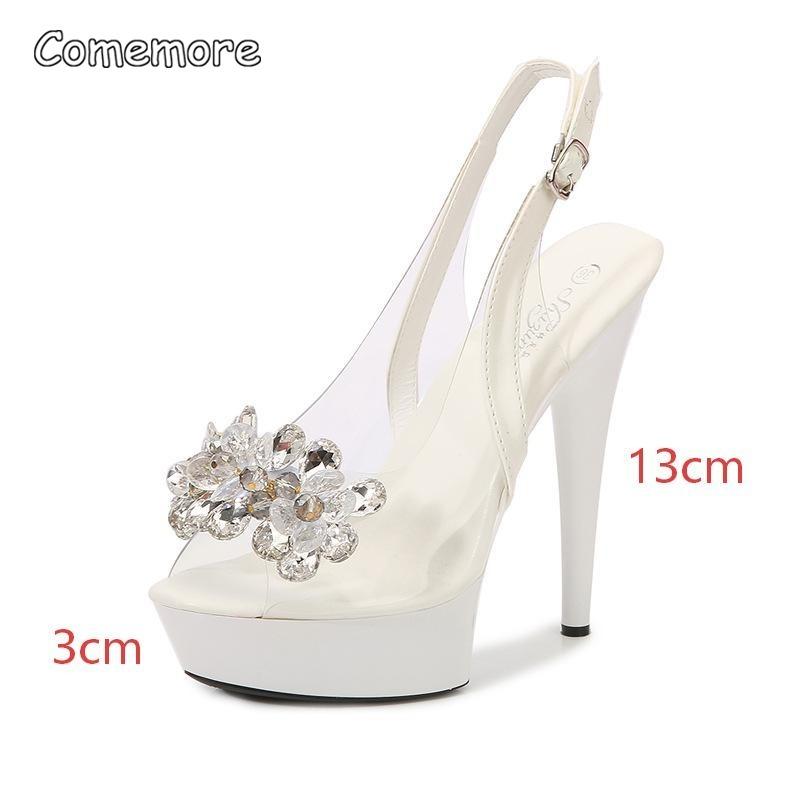 Transparente PVC Plateau Stiletto Sandalen Offene Zehenpartie Knöchelriemen Absätze Strass Sexy Schuhwerk für Abendparty Abschlussball Kleider Sandalen