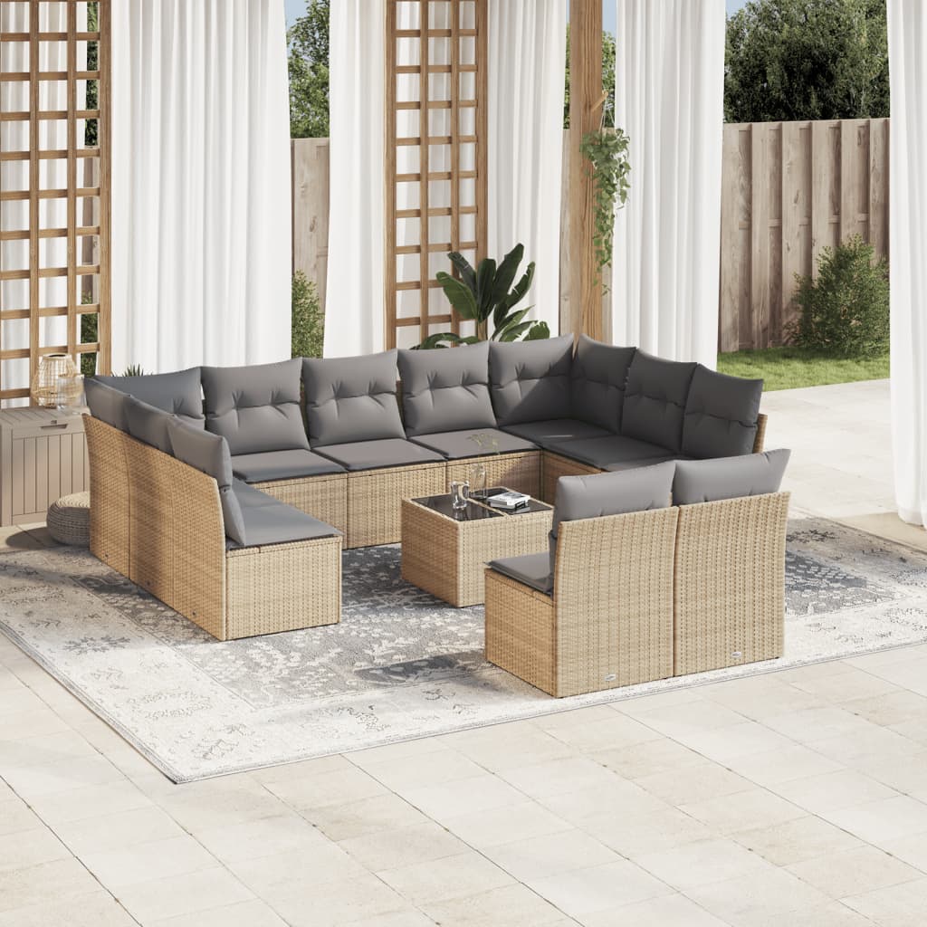 Vidaxl 12-Cz. Garden Furniture Set With Cushions, Beige, Poly Rattan