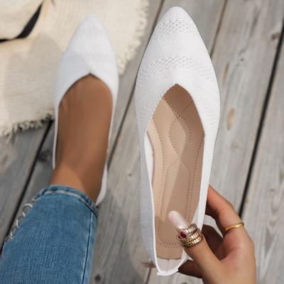 New Women's Pointed Toe Flat Shoes Solid Color Knitted Slip On Ladies Shoes Casual Breathable Ballet Women Flat Shoes Loafers