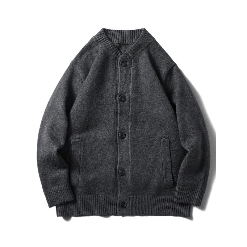 American Retro Cardigan Sweater Men's Autumn and Winter Thickening Stand Collar Outwear Export Cattle Goods Idle Style Knitwear Jacket