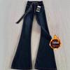 Women's Dark Blue High-Waisted Micro-Flared Jeans, Slim and Elastic, Autumn 2024 Trendy Wide-Leg Pants