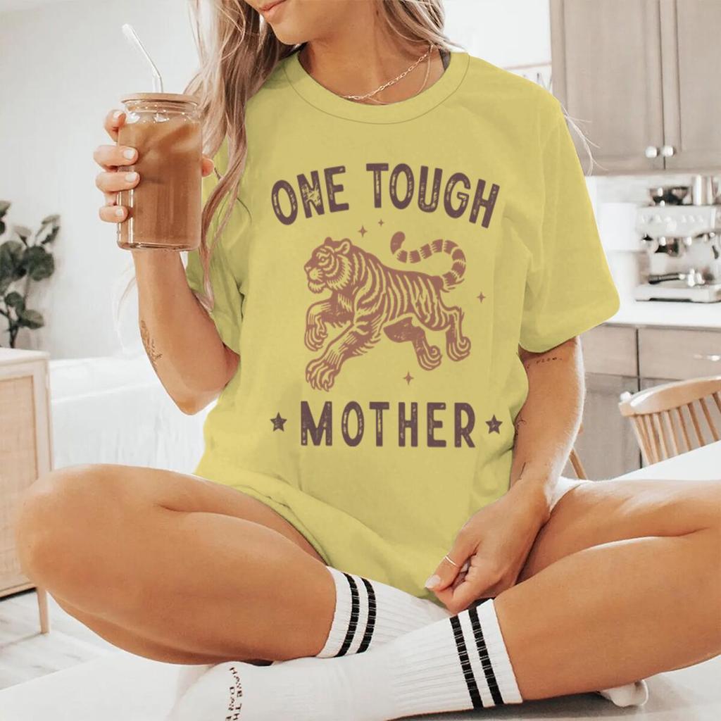 One Tough Mother Vintage Tiger Print T Shirts Short Sleeve Crewneck Graphic Fashion Women Casual Tees