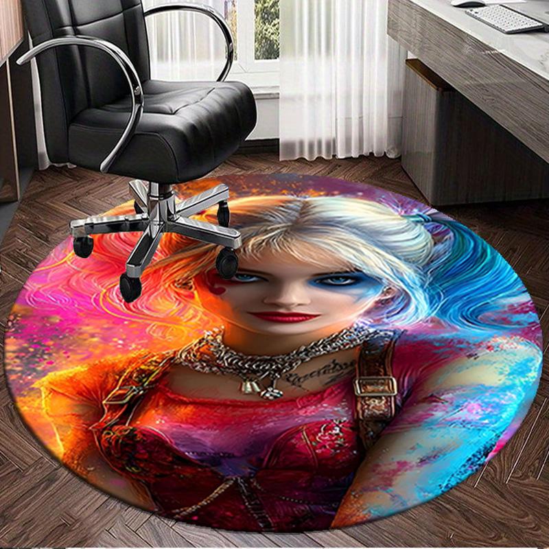 1PC Harley Chaos And Color Round Rug, Non-slip Chair Mat, Home Decor, Circle Carpet Perfect for Office, Bedroom, Living Room,Christmas gift