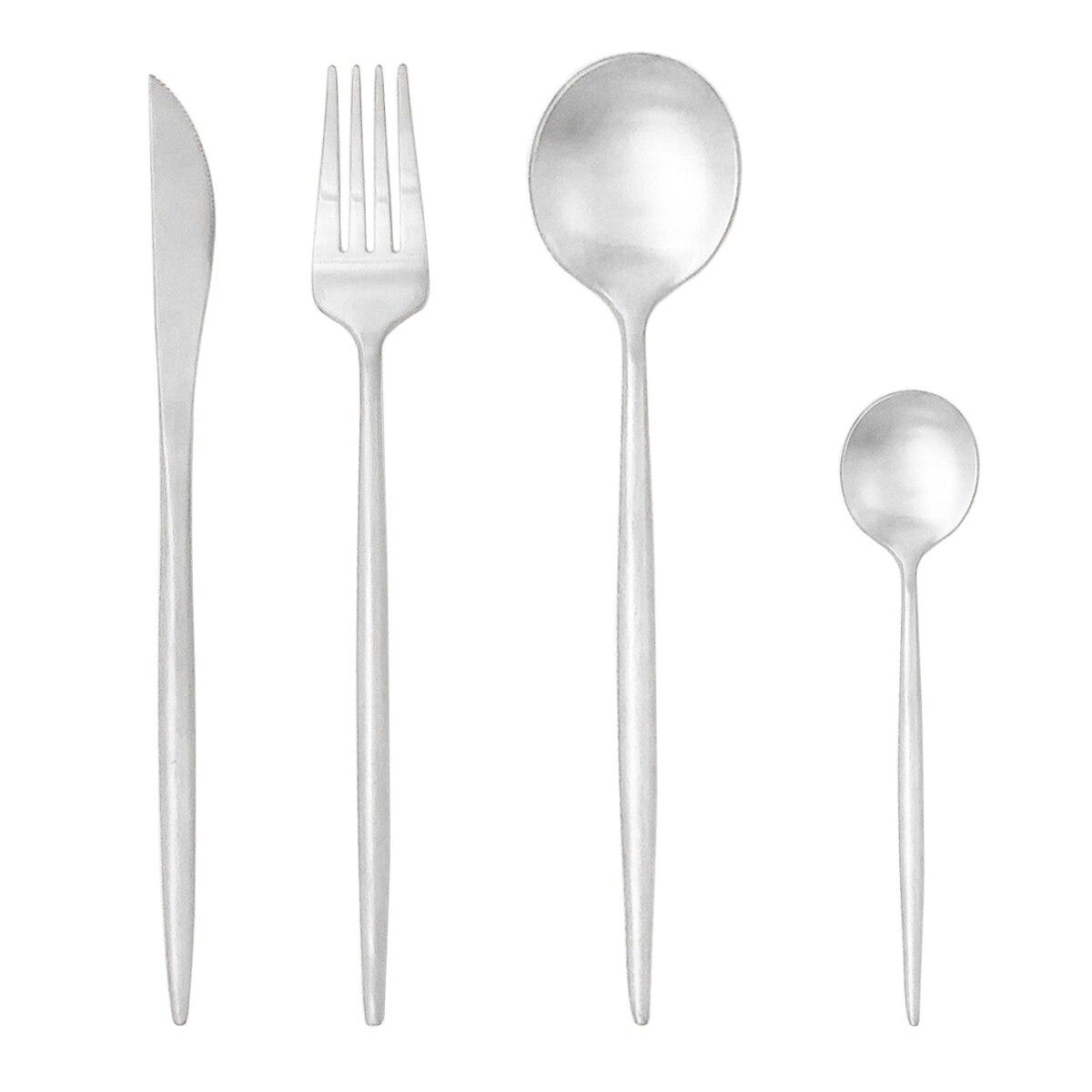

4 шт./компл., матовая красочная посуда, набор столовых приборов из нержавеющей стали 18/10, нож, вилка, чайная ложка, столовая посуда, вечерние кухонные столовые приборы, набор столовых приборов 4pcs серебряный
