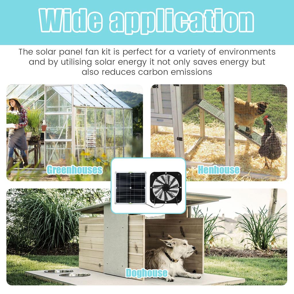 100W Solar Exhaust Fan Solar Panel Fan Ventilation Case Exhaust Fan for Outdoor Dog Chicken Coop Greenhouse Shed Fan Radiator
