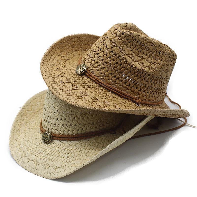 Ethnic Style Foldable Raffia Straw Hat With Wide Brim Sun Protection For Summer Beach Wear