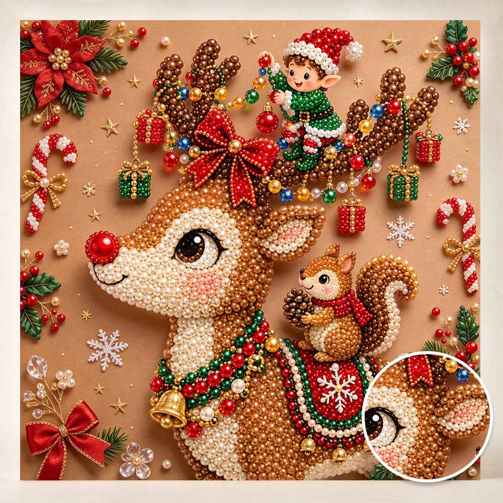 5D DIY Pearl Painting Set Pearl Art Embroidery Christmas Reindeer Animal Cute Elf Squirrel Home Decoration Gift