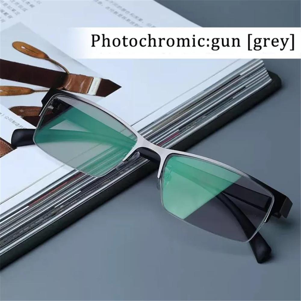 Men's Photochromic Myopia Glasses Half Frame Titanium Alloy Anti Blue Light Computer Business Eyewear