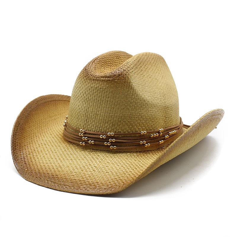 Vintage Literary Style Western Cowboy Straw Hat Outdoor Curved Edge Visor Jazz Hat