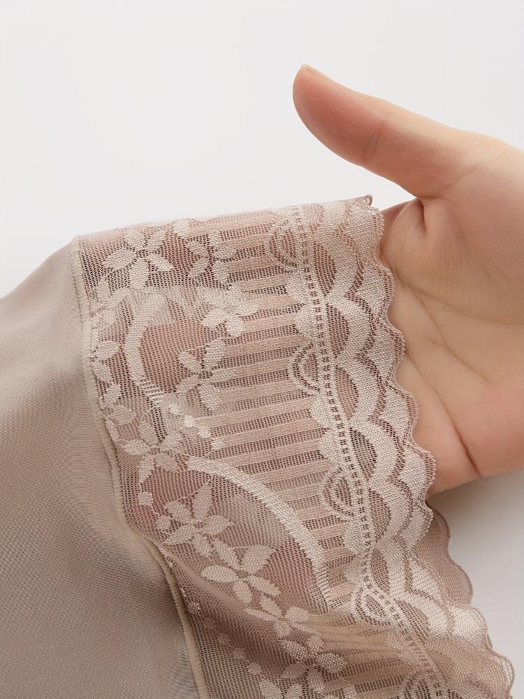 Women'S High-Waisted Tummy Control Shapewear Shorts, Solid Color with Contrast Lace Detail, Light Support Knit Fabric, Seamless Slimming Body Shaper