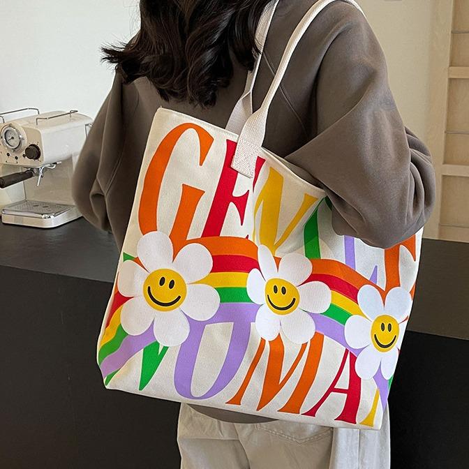 New canvas bag large capacity shoulder bag sunflower commuter bag handbag rainbow tote bag