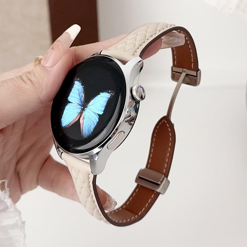 For Samsung Galaxy Watch3 45mm/Huawei Watch Ultimate Genuine Cow Leather 22mm Watch Band with Rhombus Pattern