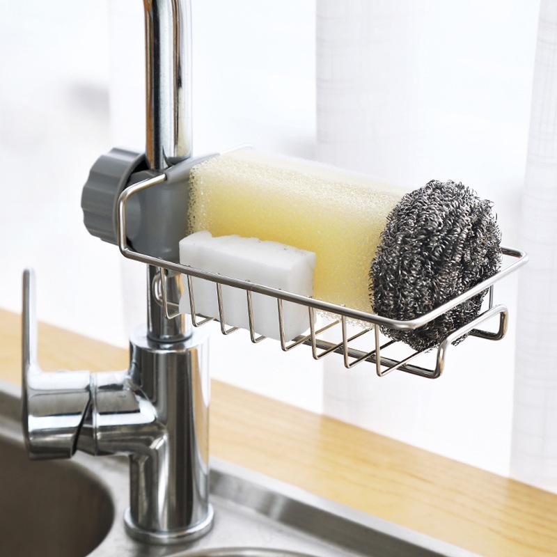 Creative Stainless Steel Kitchen Faucet Rack - Single-Layer Draining and Storage Shelf for Sink and Cleaning Tools
