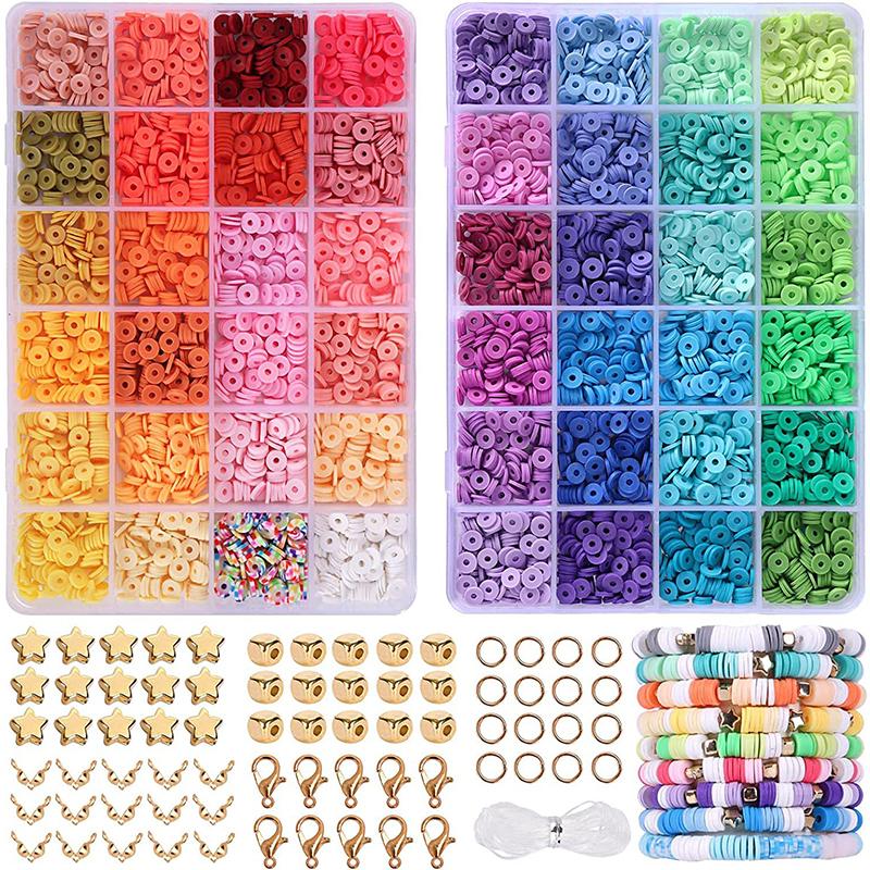 4800Pcs Clay Beads Kit 48 Colors Flat Round Polymer Clay Beads Friendship Bracelet Kit for DIY Jewelry Making Crafts Gift