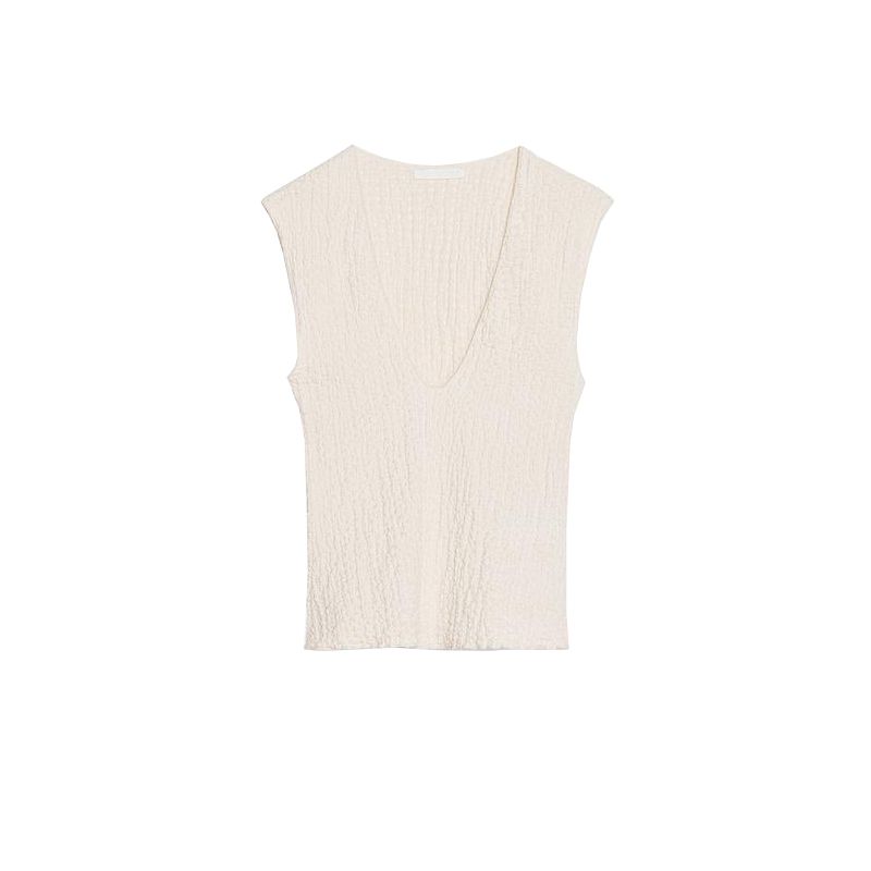 

Normcore Simple Graceful Texture V Neck Sleeveless T-shirt 5039338 Texture Mid Waist Casual Dress 5039339 Ground White Tops L