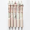 5Pcs Chinese Style Soft Grip Press Type Gel Pen 0.5 Black Ink Neutral Pen Lovely Signature Pen Writing Tool Student Supplies