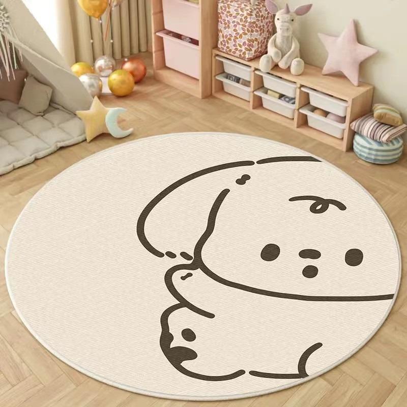 Round Circle Soft Mat Cute Cartoon Bedroom Carpet Computer Chair Floor Rugs Living Room Sofa Swivel Chair Mat Foot Pad Kids Love