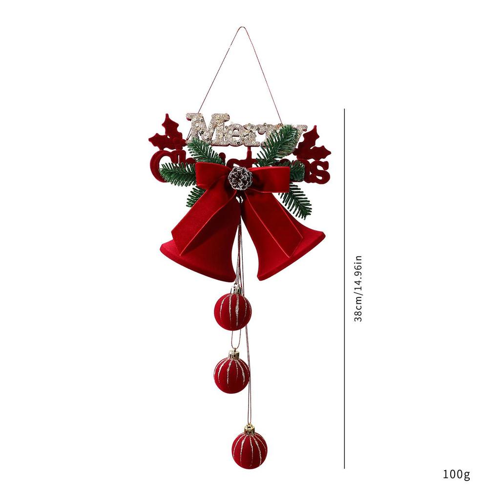Velvet Flocked Christmas Bells Ornaments Set, Red Decorative Hanging Ornaments for Tree, Wreath, Garland