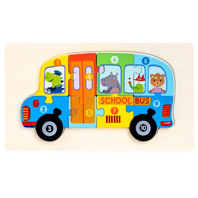 Wooden Children'S Early Education Traffic Cognition Three-Dimensional Puzzle Toy 0-2-3 Year Old Baby Educational Puzzle Building Block Toy