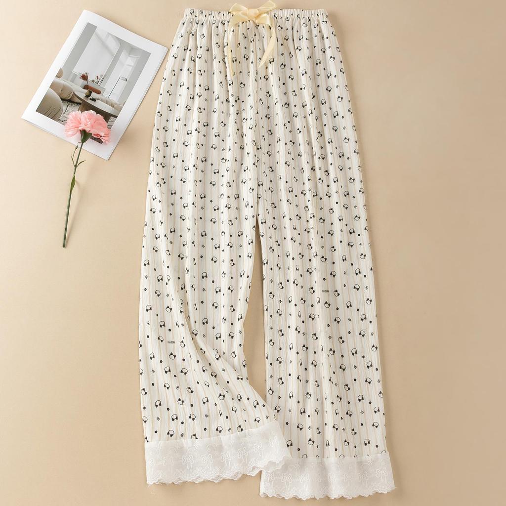 Women's Summer Floral Lace Cotton Pajama Pants - Lightweight, Loose-Fit, Versatile for Home or Outdoors
