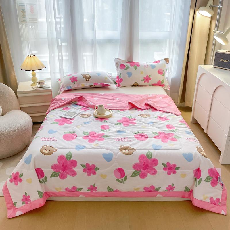 Pastoral Flowers Print Summer Quilt 100% Cotton Home Bedroom Soft Breathable Air Conditioning Quilted Quilt Machine Washable
